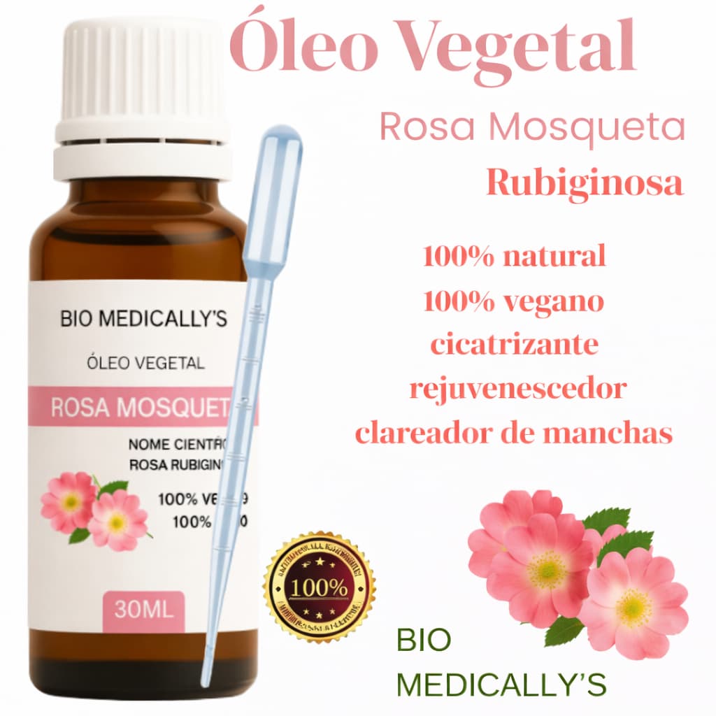 Óleo Vegetal de Rosa Mosqueta Rubiginosa 30ml + Pipeta Dosadora (2PEÇAS)