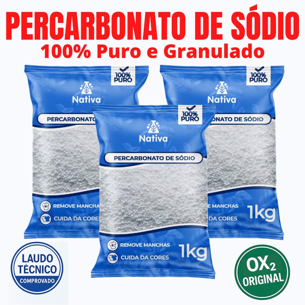 Percarbonato, Plus 3kg, 2kg e 1kg Tira Manchas Roupa Branca e Colorida - Nativa