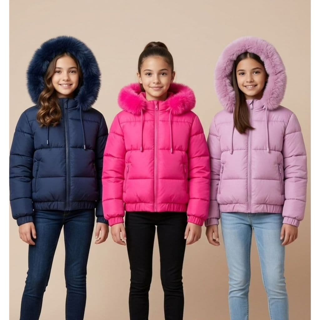 Jaqueta Puffer Menina Infantil Juvenil Bobojaco Forrada Com Pelo Capuz Removível Inverno