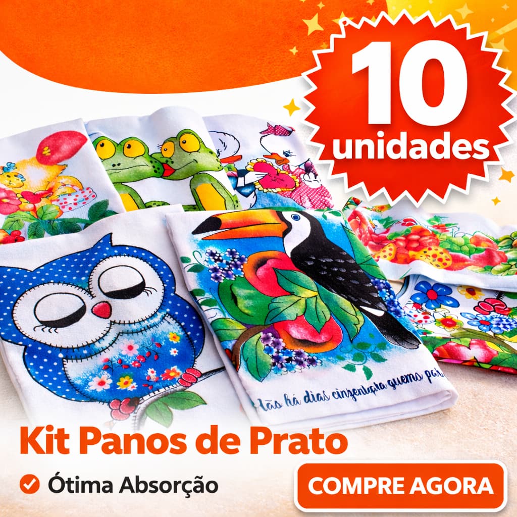 Pano De Prato Estampado Bainha Kit Com 10 Peças 100% algodão