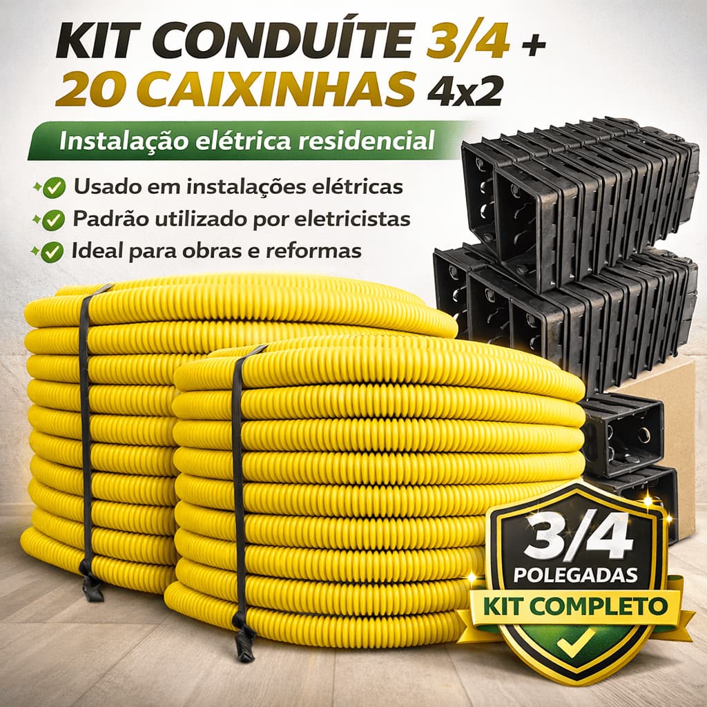 Kit 2 conduite corrugado + 20 Caixinha Preta, canduite reforçado