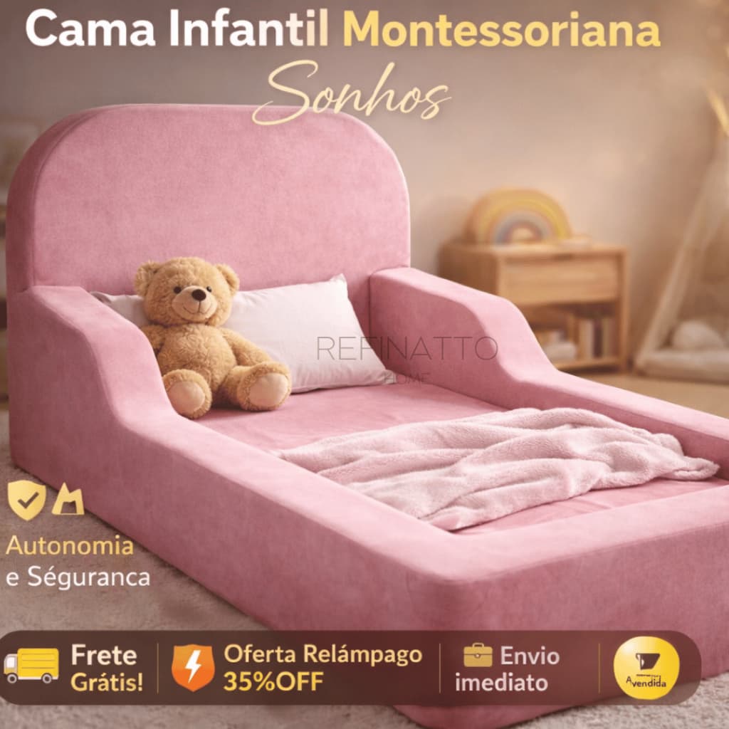 Cama Montessoriana Tamanho INFANTIL - Modelo SONHOS - Tecido VELUDO