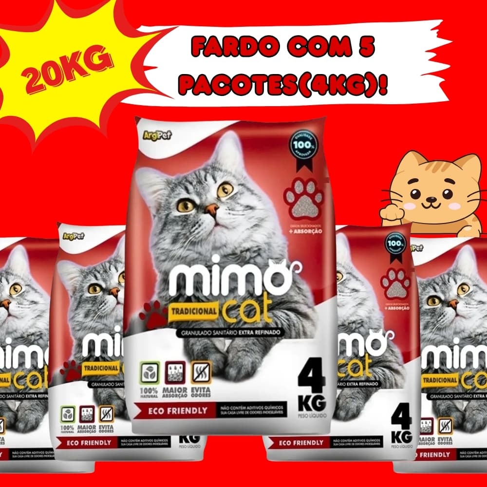 Kit com 5 Areia Sanitária Higiênica Para Gato Natural Anti-odor Mimocat biodegradável Tradicional