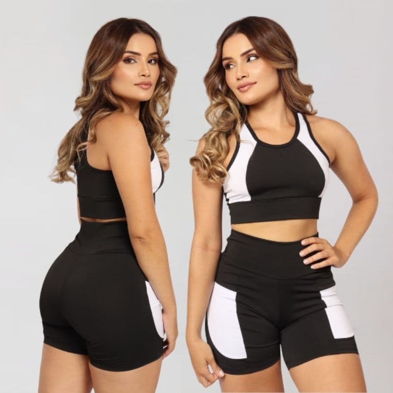Conjunto Moda fitness Top + Short Feminina Cintura Alta Treino Conjunto Academia Caminhada Pilates