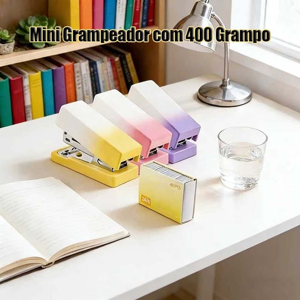 Grampeador Mini com 400 Grampos – Pequeno e prático, ideal para estudo e trabalho！