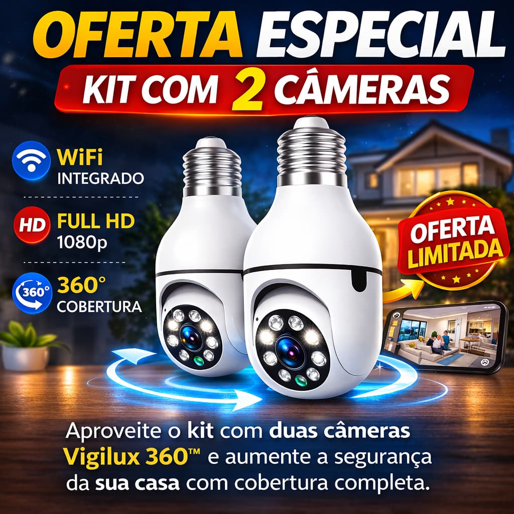 Vigilux 360™ — A câmera inteligente que transforma qualquer lâmpada em um sistema completo de segurança.