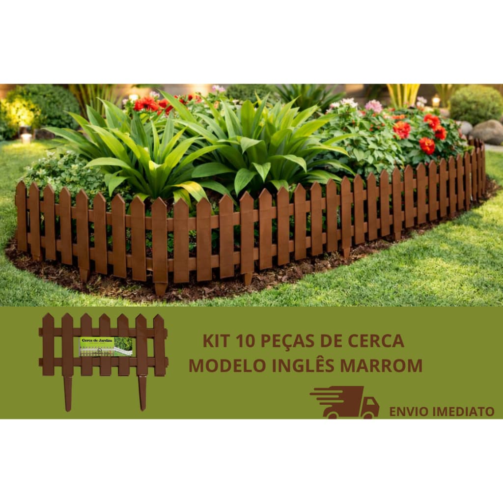 Kit 10 Cercas de Jardim Modelo Inglês Marrom 41cm x 19cm com Haste 10cm  Resistente | Envio Imediato