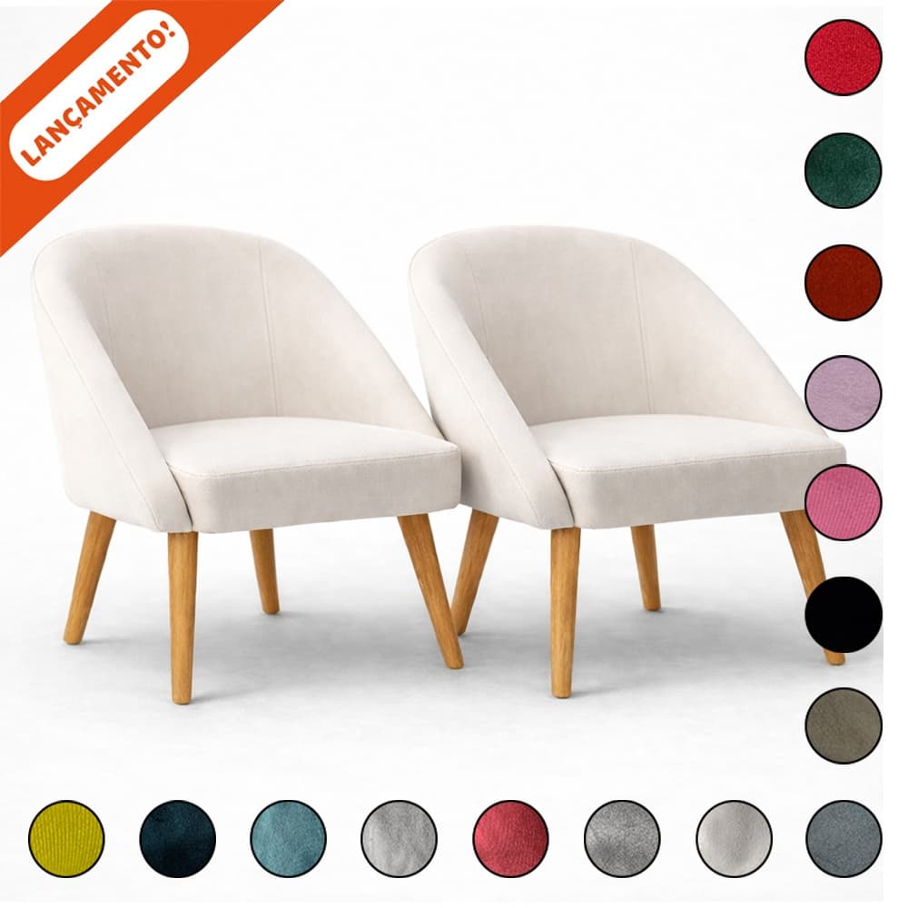Kit 02 Poltronas para Sala Decorativa Lua Pés Palito 30 cm Suede Aninha Decor