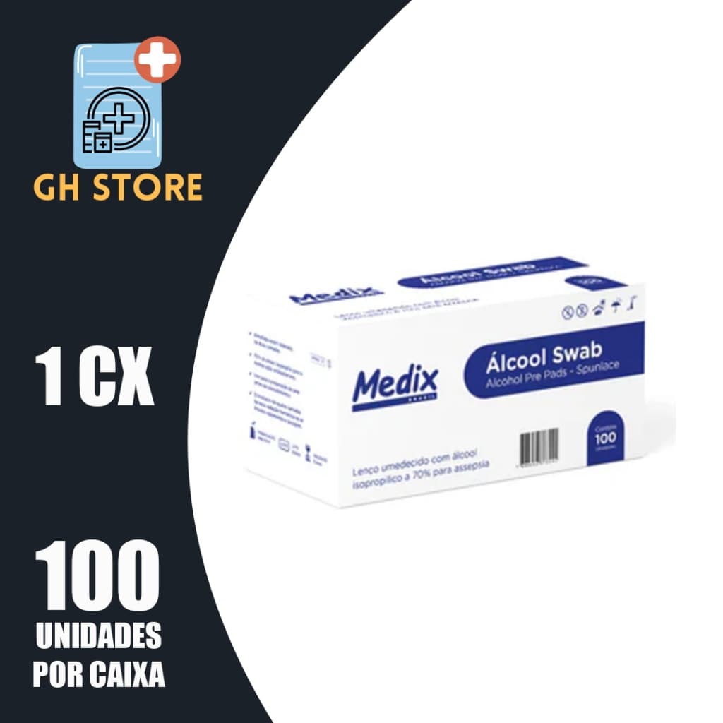 Álcool Swabs 70% Lenços CX C/100UNI - MEDIX