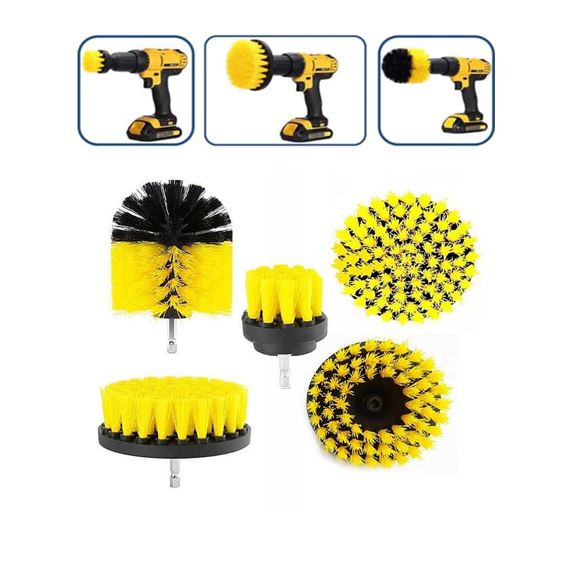Kit 5 Escovas De Limpeza Encaixe Parafusadeira Furadeira Limpeza Automotiva Pesada Lavar Sofás Tecidos Couros Estofados