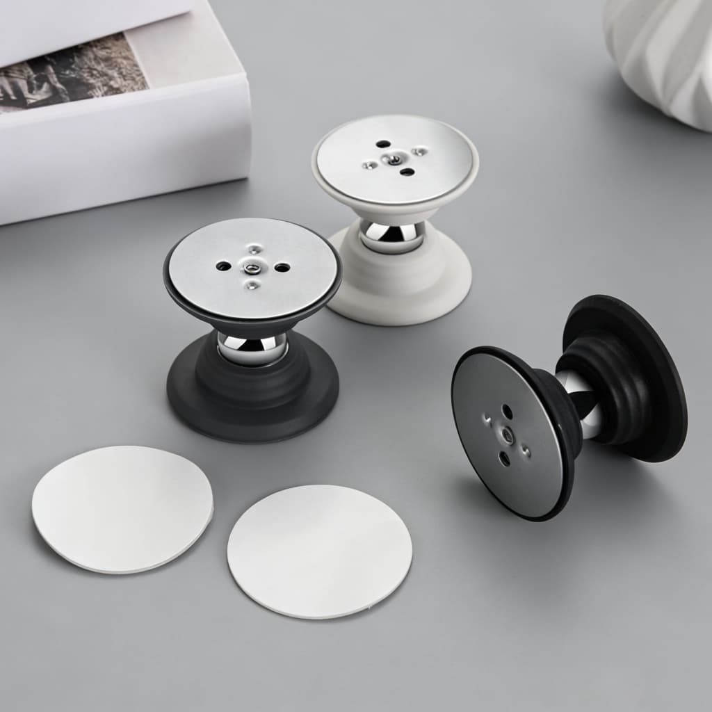 Prendedor Batente Porta Magnético Adesivo Inox Preto - Trava Fixador Imã Sem Furação