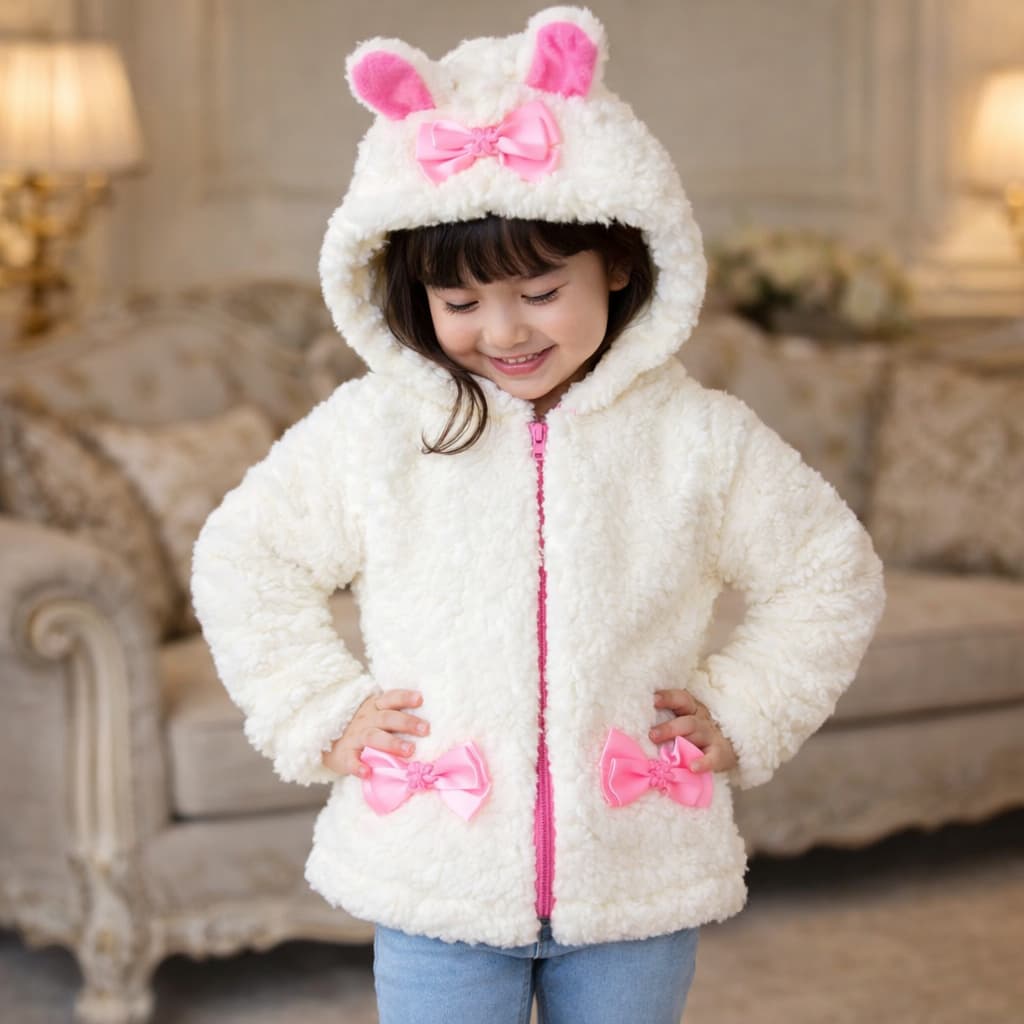 Casaco Teddy Infantil Menina Capuz com Ziper Casaco fofinho Quente/ Casaco de frio Infantil