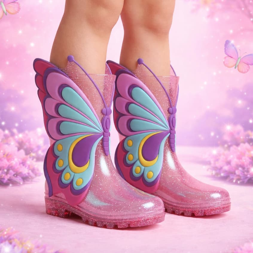 Bota Infantil Galocha Cano Alto Menina Impermeável PVC Flexível Leves Confortável