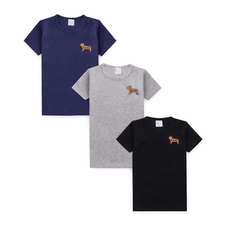 kit 3 camisas infantil e juvenil manga curta básica com aplique  menino tamanhos 1 2 3 4 6 8 10 12 14 16