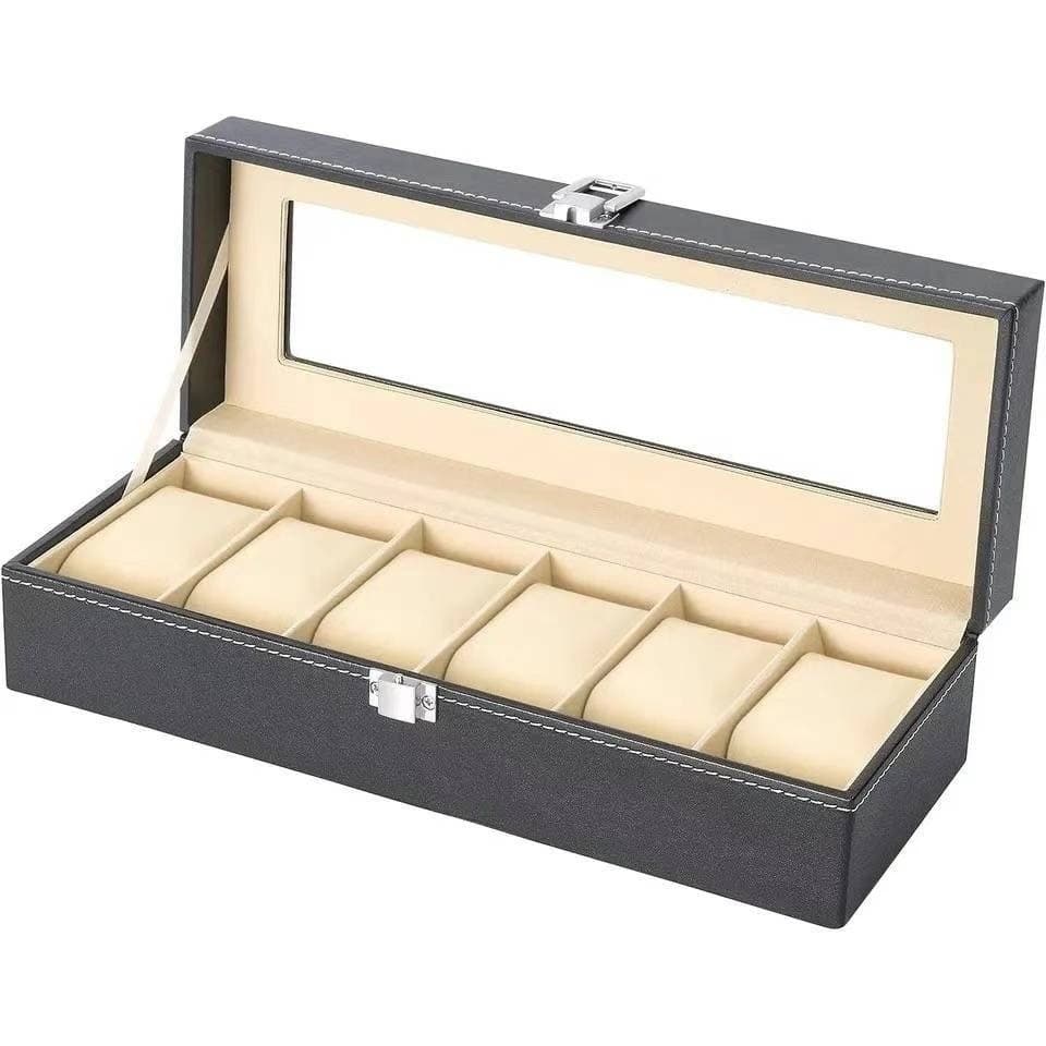 PU Leather Watch Storage Box, Assista Acessórios, Display Case, Suporte, Organizador, Caixa de Jóias, 6 Slots