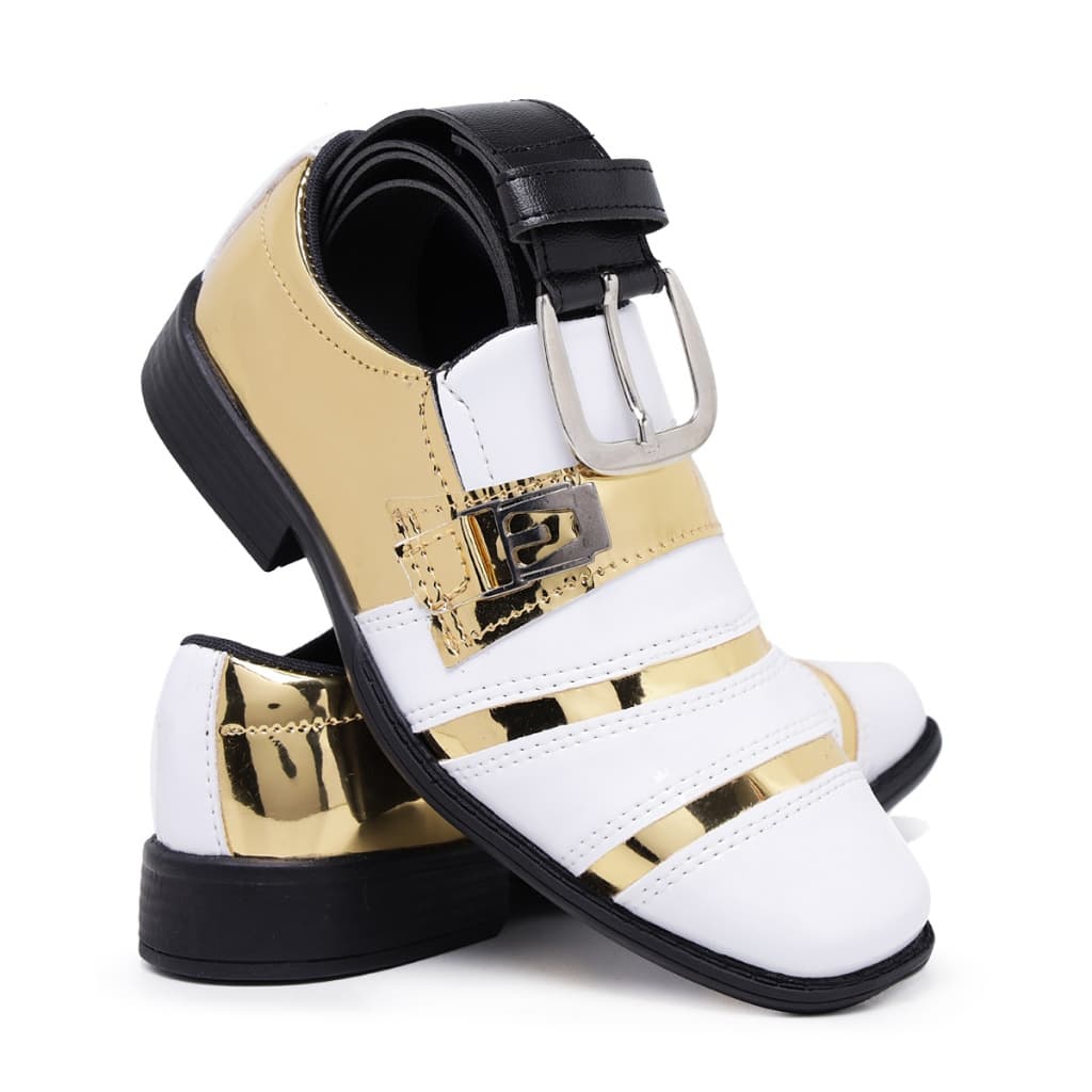 Kit Sapato Social Infantil Masculino Bico Quadrado Macio Confortável Menino Festa Casamento Noivado