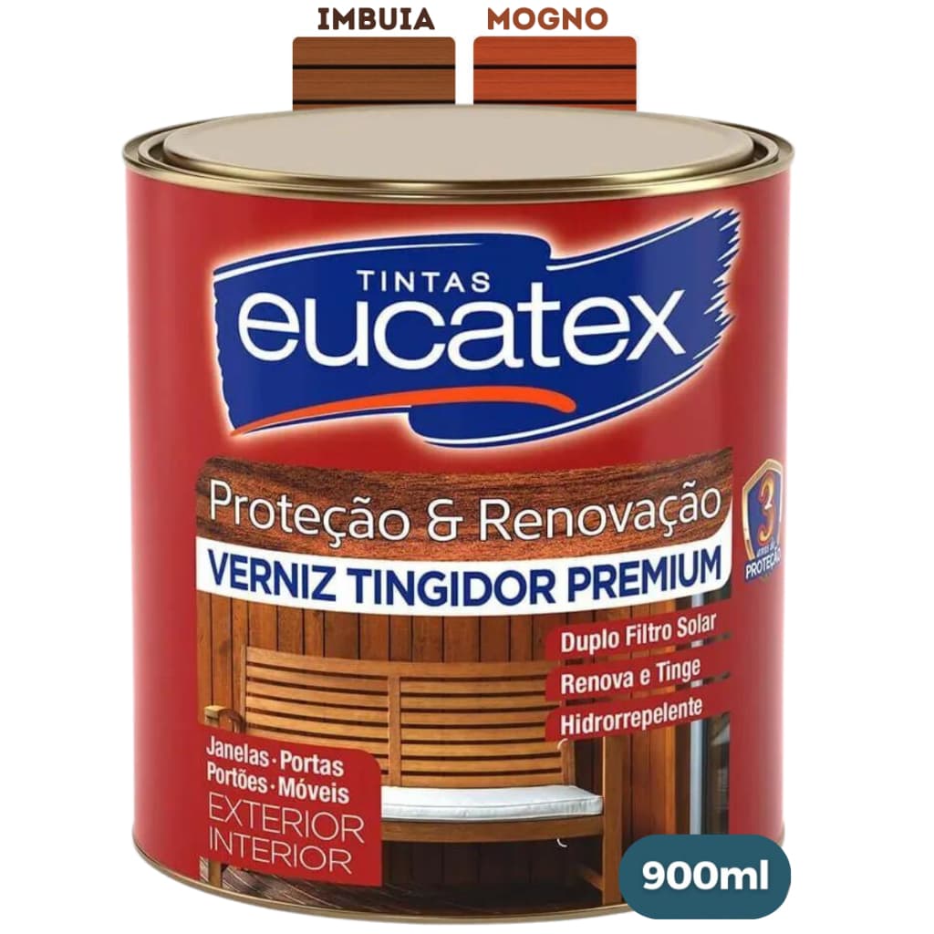 Verniz Tingidor Escuro e Brilhante Imbuia/Mogno 900ml - VERNIZ EUCATEX