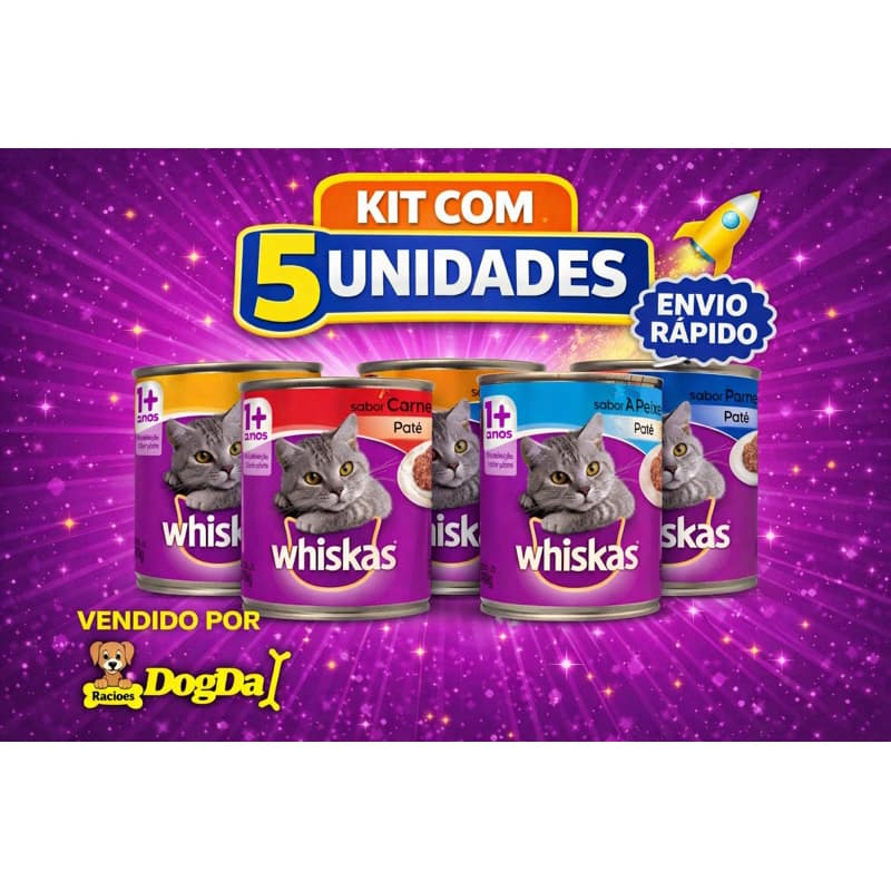 KIT COM 5 LATAS PATÊ WHISKAS GATO 290G
