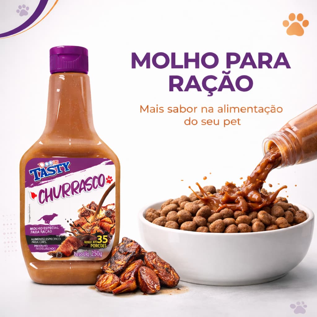 Molho Para Ração de Cachorro Doogs Tasty Churrasco 250g Deixa a Ração Mais Saborosa