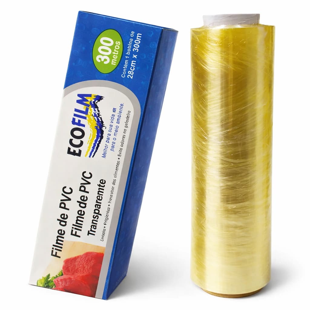 Plástico Filme PVC Resistente Rolo 28CM X 300M C/ Trilho de Corte Luxo Embala Bandeja Alimentos Mala