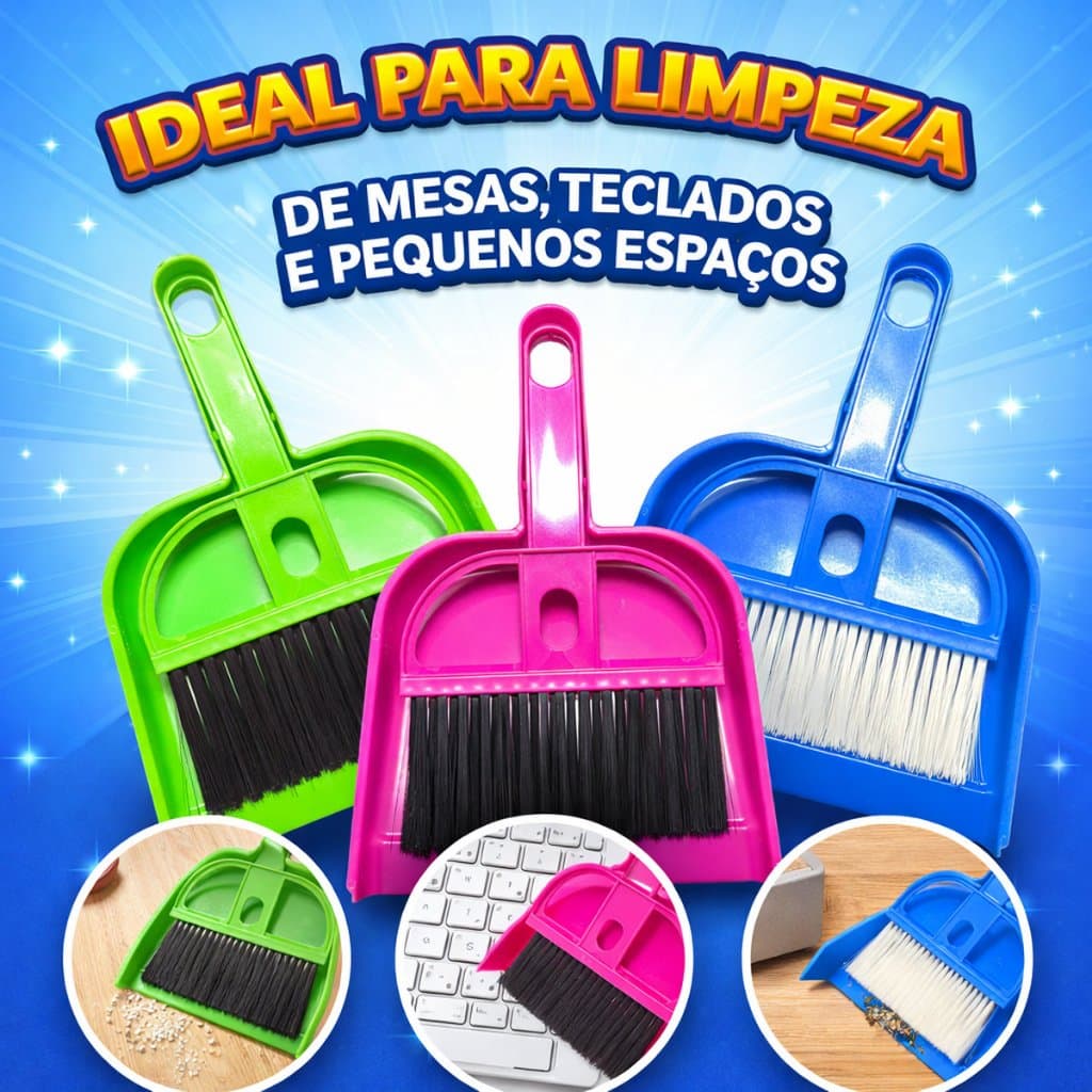 Kit 5 A 20 Unidades Mini Pá Com Vassourinha Para Limpeza De Mesa Bancada Teclado Eletrônicos Multiuso