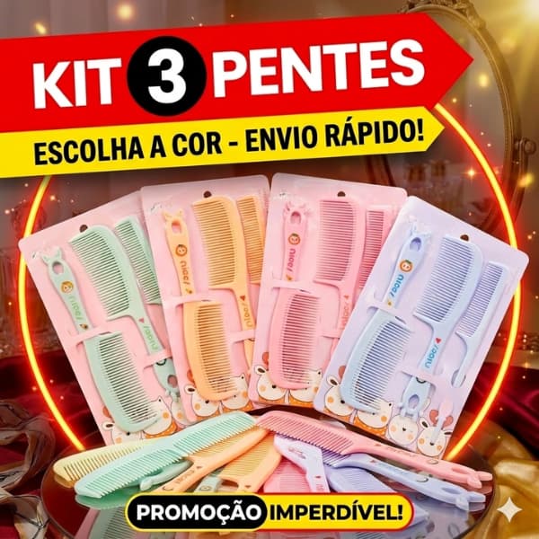Kit Pentes Bebê 3 Peças Infantil Recém Nascido Pontas Arredondadas Enxoval