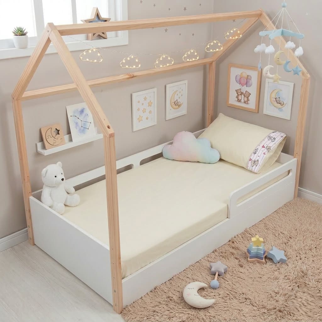 Jogo 02 Peças Lençol Mini Cama Montessoriana Infantil Ponto Palito Antialérgico