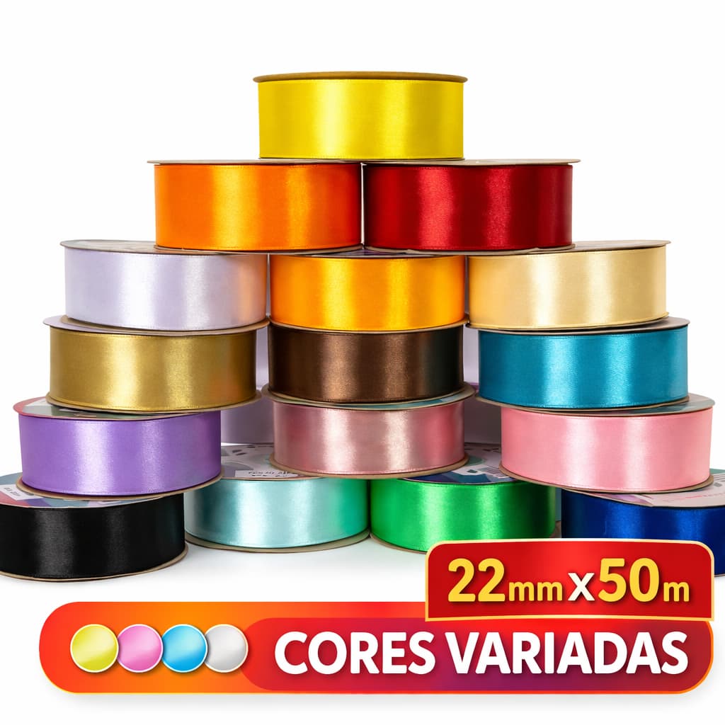 Fita de Cetim 38mm x 50m Para Laços Artesanato Costura Decoração Embalagem Presente Lembrancinha Festa