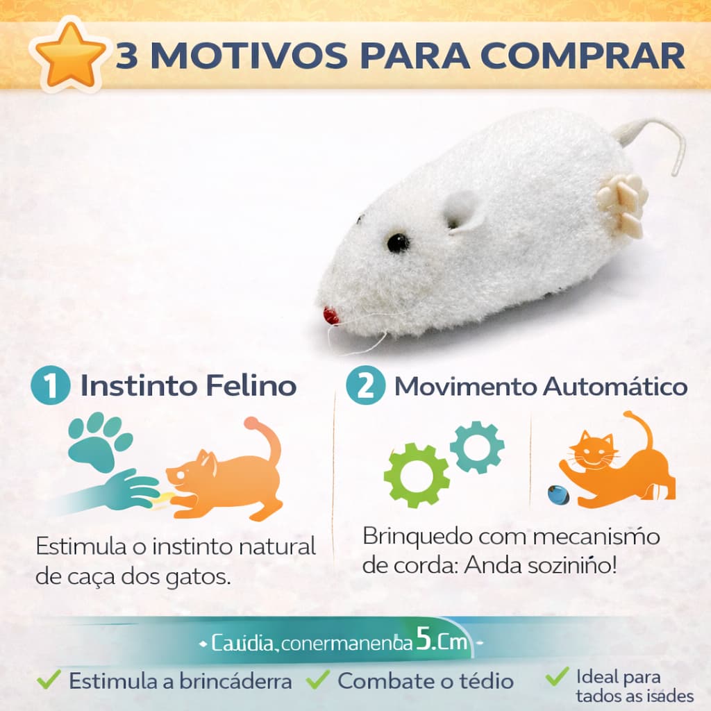 Brinquedo Ratinho de Corda para Gatos CORES VARIADAS