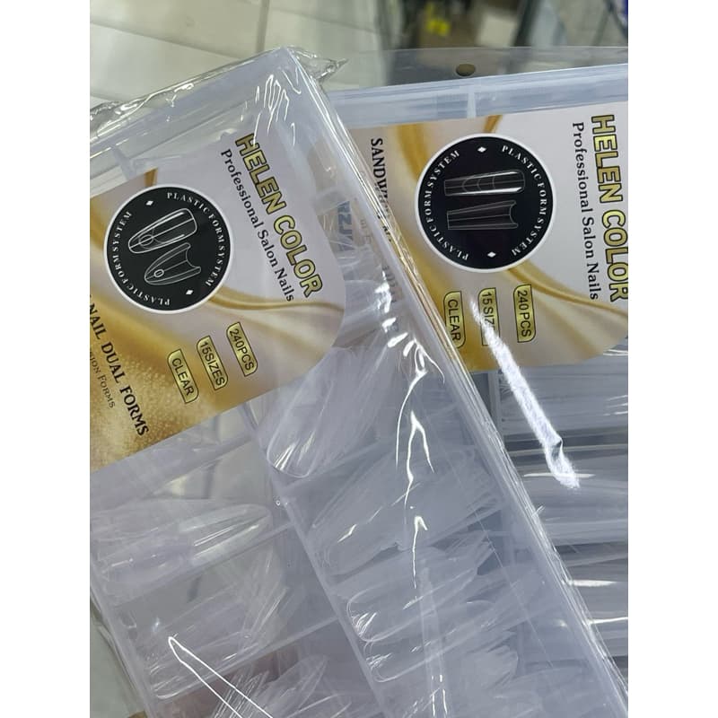 Molde sanduíche formas de unhas duplas 240 peças extensões caixão amêndoa molde superior