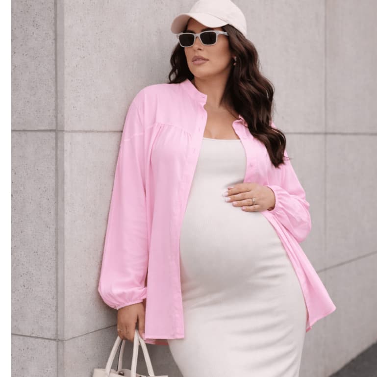 Camisa Feminina Social Premium Look Gestante Grávida Tecido Leve Confortável Manga Comprida Gola Padre Estilosa Elegante