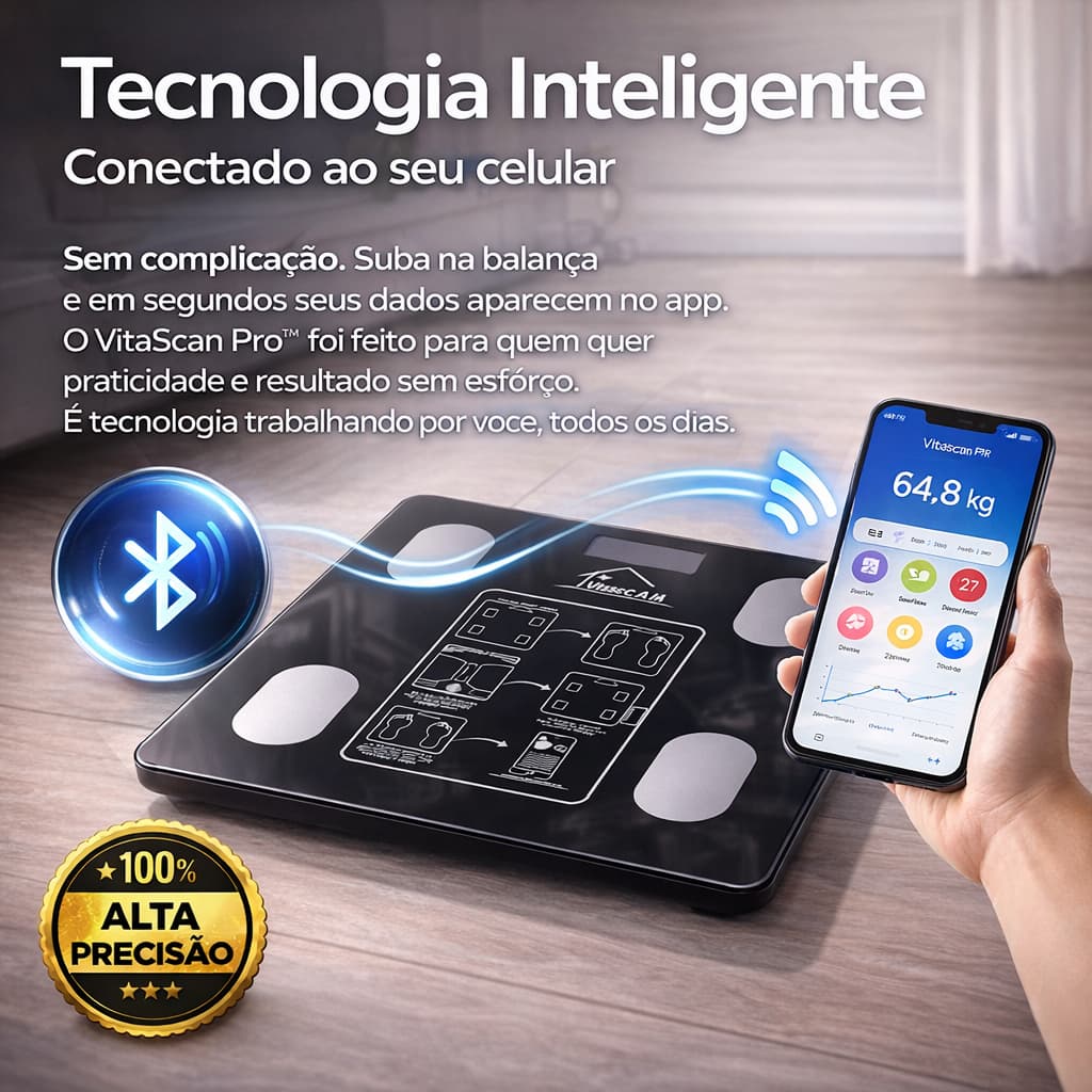 VitaScan Pro™ Balança Bioimpedância Bluetooth 140kg