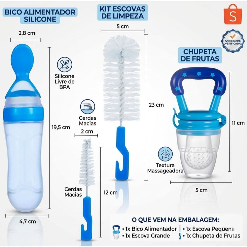 Kit Chupeta Alimentadora - Colher Dosadora - Escova De Lavar Mamadeira