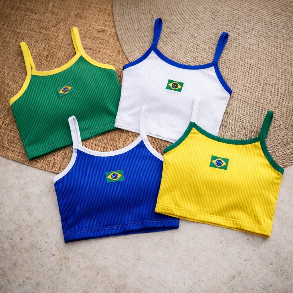 Cropped Top Canelado Feminino Personalizado Copa 2026 Brasil