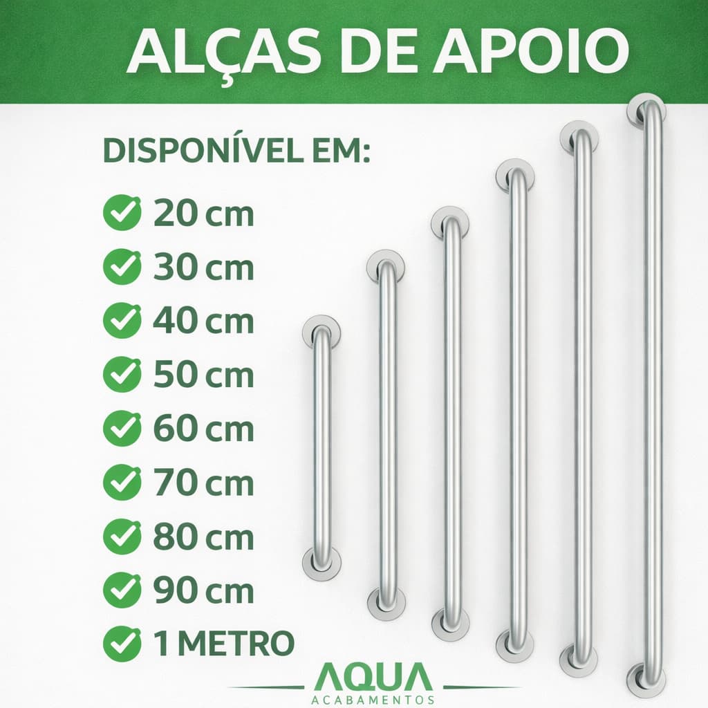 Alça Barra Apoio Banheiro 20cm a 1m Alumínio Idoso Gestante Deficiente PCD Segurança Corrimão Piscina Anti Queda