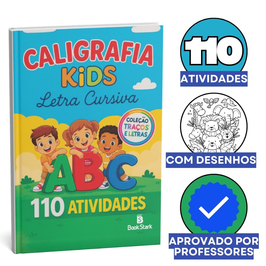 Caderno De Caligrafia Infantil Com 110 Atividades Para Praticar - Com desenhos para colorir