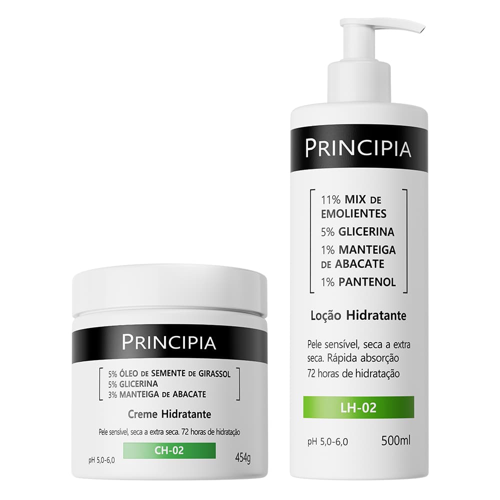 Principia Kit Hidratação Corporal Dupla c/ Loção Hidratante LH-02 500ml + Creme Hidratante CH-02 454g