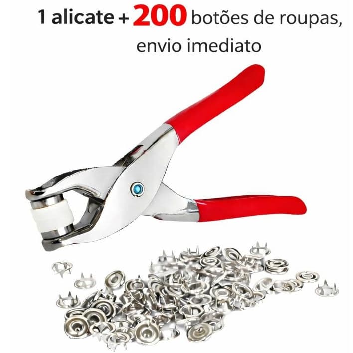 Alicate Aplicador Para Botão De Metal De Pressão Roupa Bebe com 200  botões de roupas