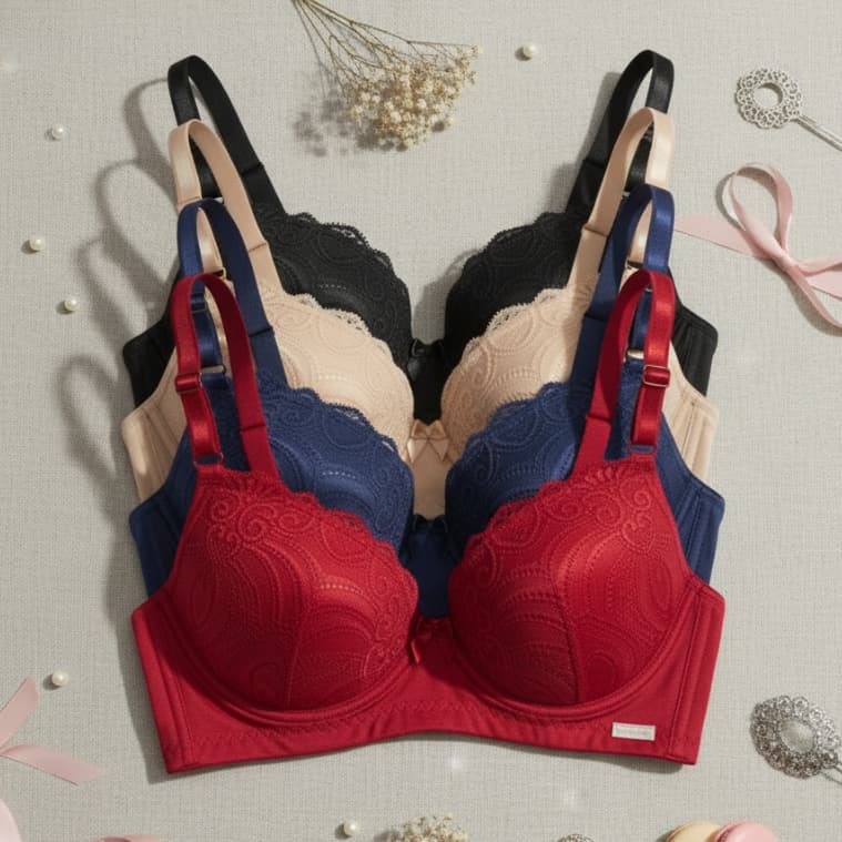 Kit com 03 Sutiãs RENDADO Reforçado Com Bojo Premium Push Up Efeito Silicone Confortável Promoção