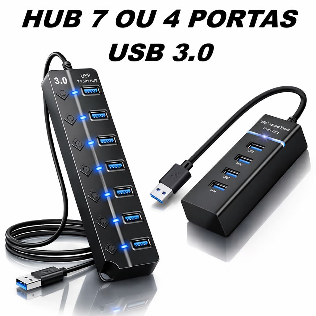 Hub USB 3.0 Alta Velocidade 4 ou 7 Portas 5Gbps Para Notebook PC Mouse Teclado Pen Drive