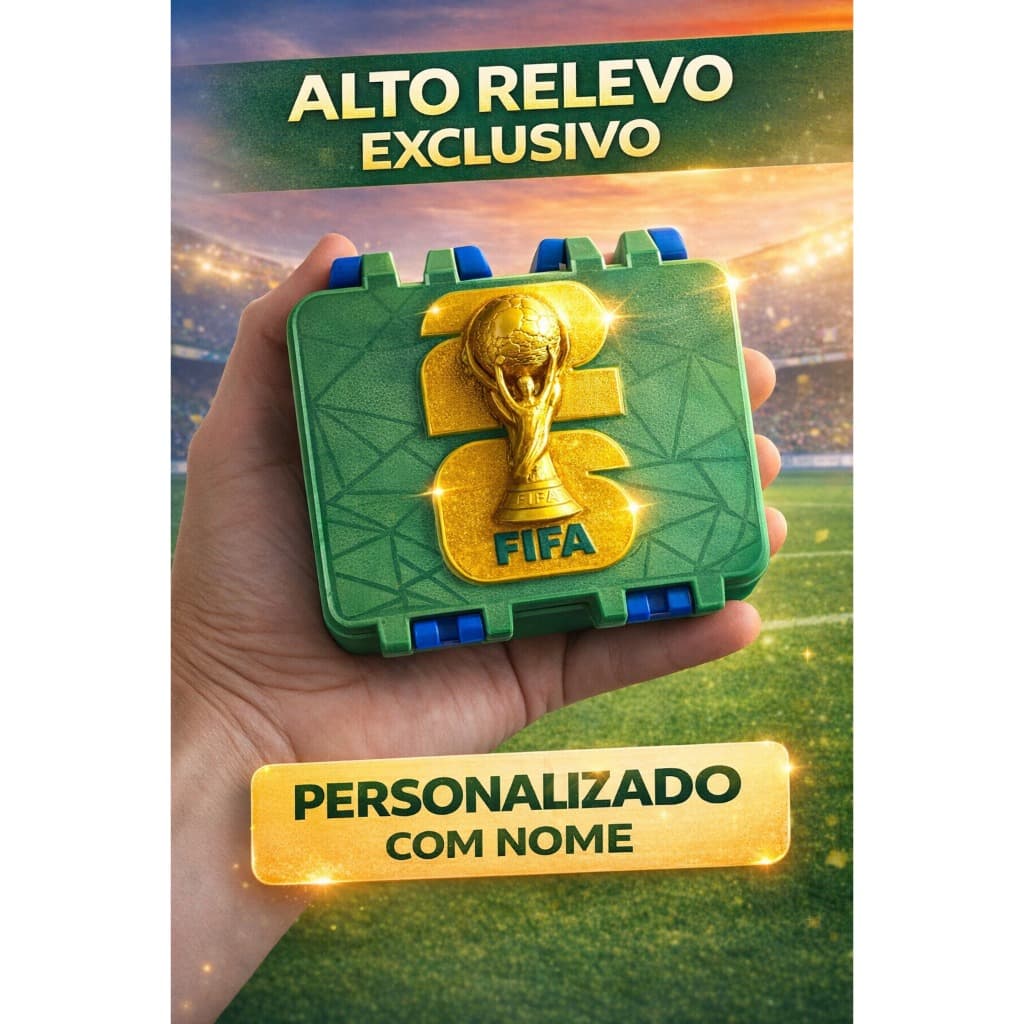 Caixa Figurinhas Copa Personalizada com Nome | Porta Cards Futebol Taça Alto Relevo Presente Criativo
