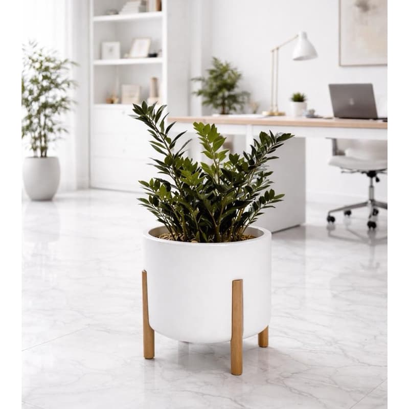 Vaso para planta Nordico M, 37x33 cilíndrico com pé em madeira design moderno / dia das Mães