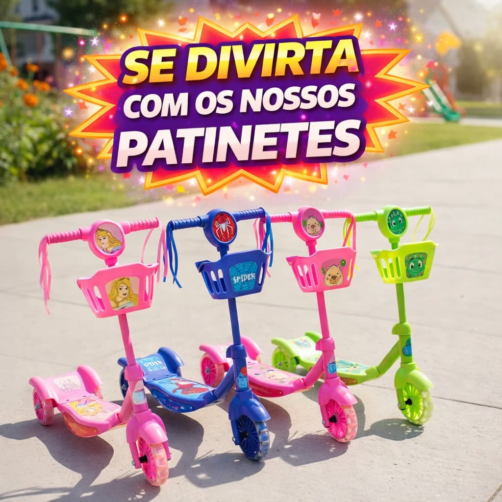 Patinete Infantil  C / Cesta Luz E Som Dino - HK Brinquedos