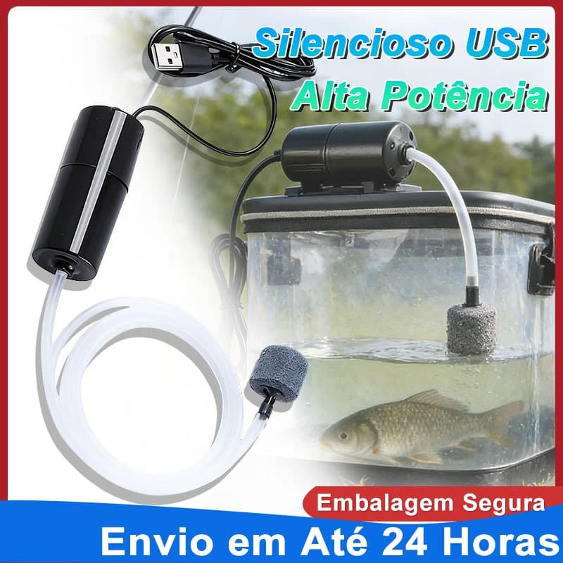 Oxigenador Portátil USB Bomba de Ar Silenciosa para Aquário Pescaria Transporte de Peixes