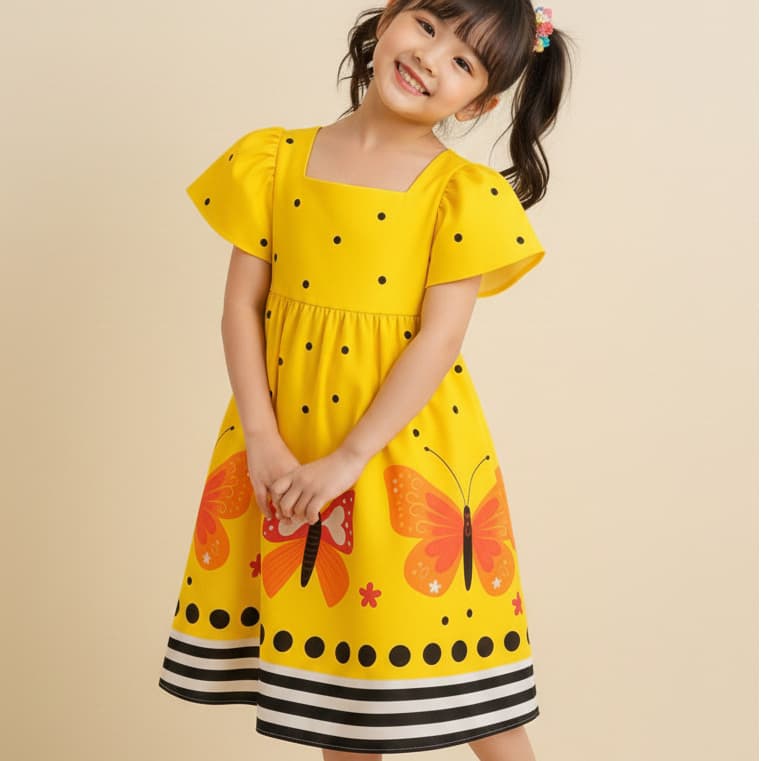 Vestido Menina Infantil Modesto Manga Curta Estampado Junino Girassol