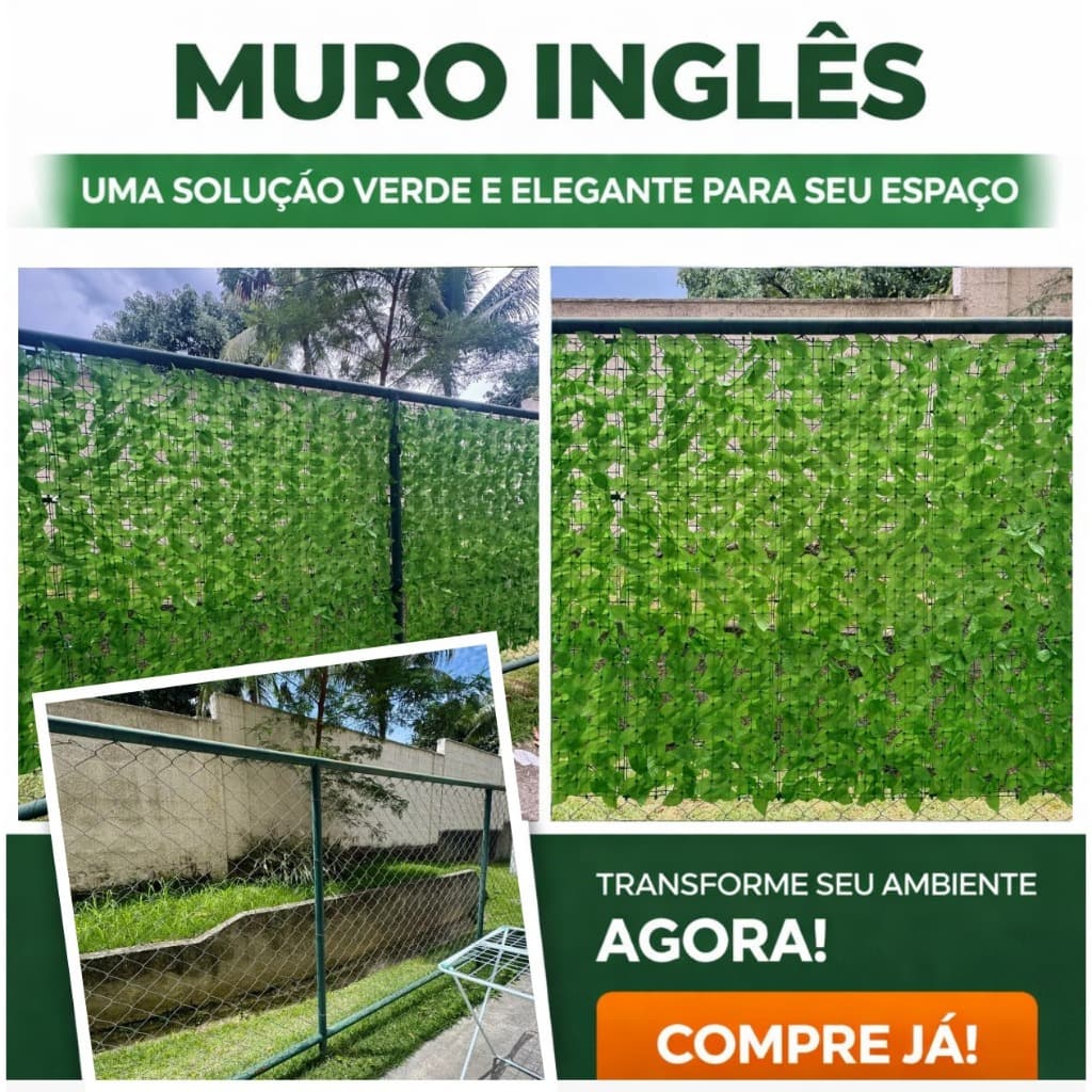 Kit Muro Inglês Jardim Vertical 2x1 Metros Hera Artificial Para Área Interna.