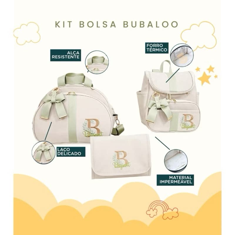 Kit Maternidade 3 Peças Personalizado Térmica Impermeável, Coleção Bubbaloo