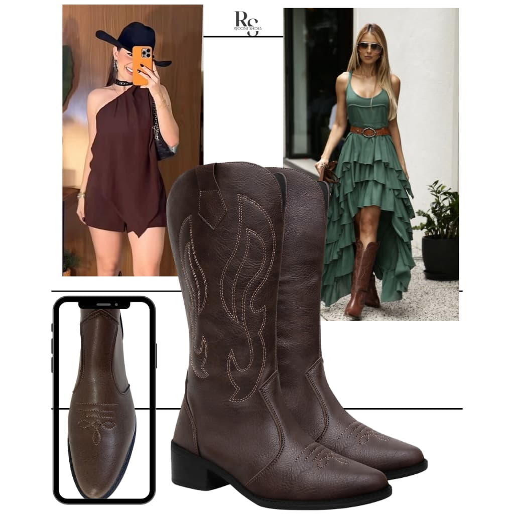 Bota Feminina Texana Western Country Cano Alto Bordada | Estilosa Confortável | boiadeira rodeio