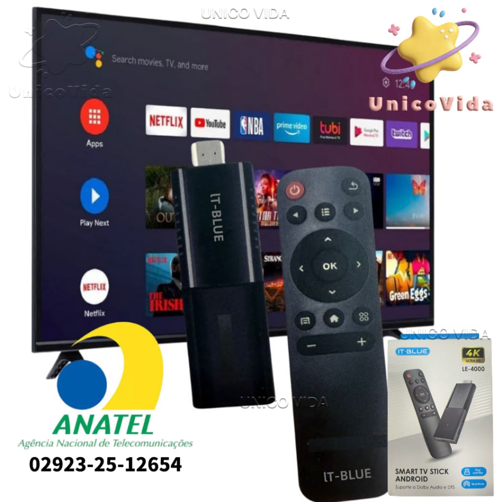 NOVO FIRE STICK TV TOMATE LE-4000 WIFI 5G 2.4 ANDROID TV