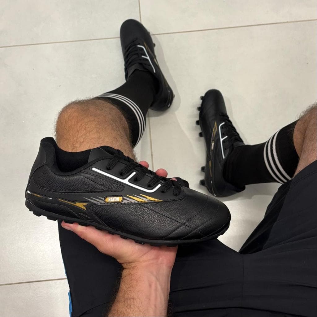 Chuteira Society em Couro Legitimo Campo Grama Sintética Original Rayon Sola de Borracha Jogador